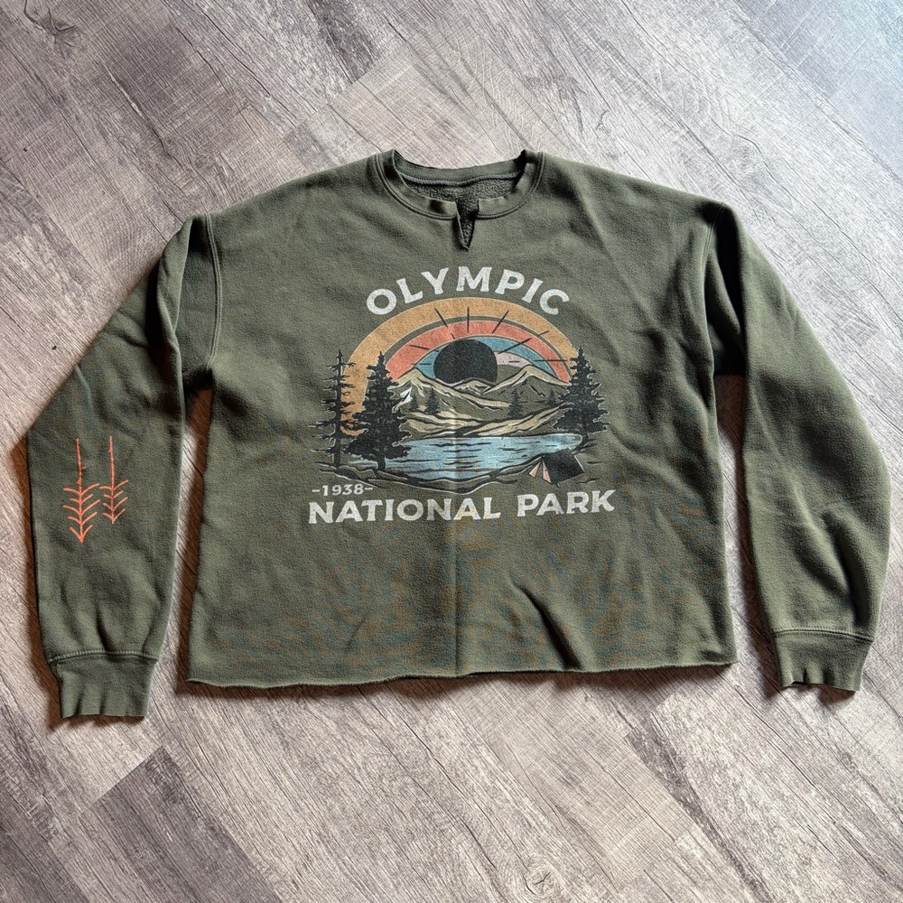 Cropped Olive Green Olympic National Park Sweatshirt